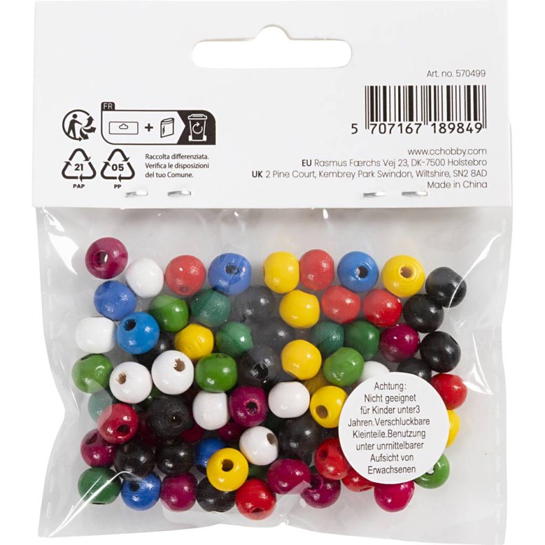 Tr&aelig;perlemix, diam. 8 mm, hulstr. 2 mm, ca. 80 stk., ass. farver, 15 g/ 1 pk.