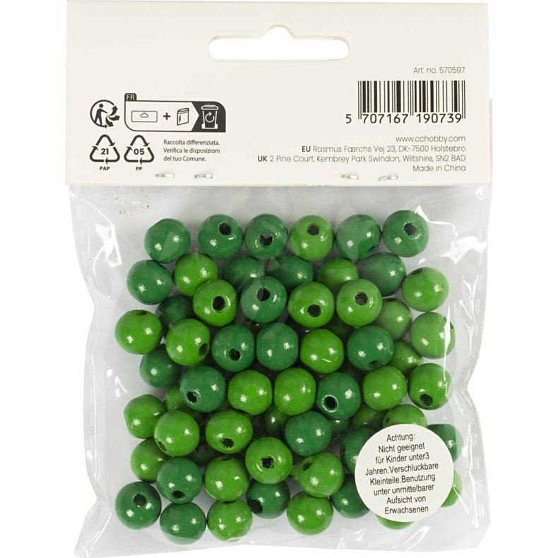 Tr&aelig;perler, diam. 10 mm, hulstr. 3 mm, ca. 70 stk., gr&oslash;n, 20 g/ 1 pk.