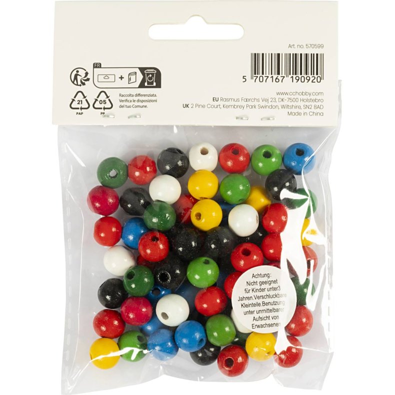 Tr&aelig;perlemix, diam. 10 mm, hulstr. 3 mm, ca. 70 ass., ass. farver, 20 g/ 1 pk.