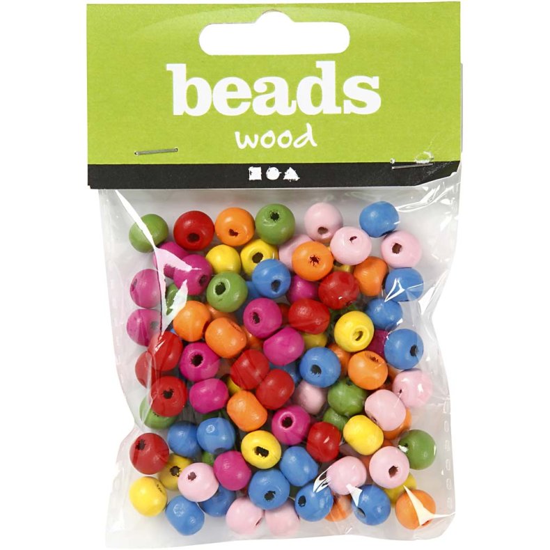 Tr&aelig;perler, diam. 8 mm, hulstr. 1,5-2 mm, ca. 90 ass., ass. farver, 16 g/ 1 pk.