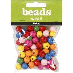 Tr&aelig;perler, diam. 10 mm, hulstr. 2,5-3 mm, ca. 70 ass., ass. farver, 22 g/ 1 pk.