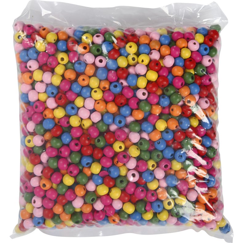 Tr&aelig;perler, diam. 10 mm, hulstr. 2,5-3 mm, ca. 1500 stk., ass. farver, 500 g/ 1 ps.