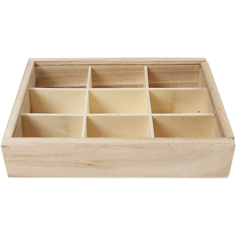 &AElig;ske med ruminddeling og skydel&aring;g, D: 3,5 cm, str. 17x13 cm, 1 stk.