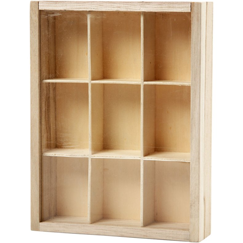 &AElig;ske med ruminddeling og skydel&aring;g, D: 3,5 cm, str. 17x13 cm, 1 stk.