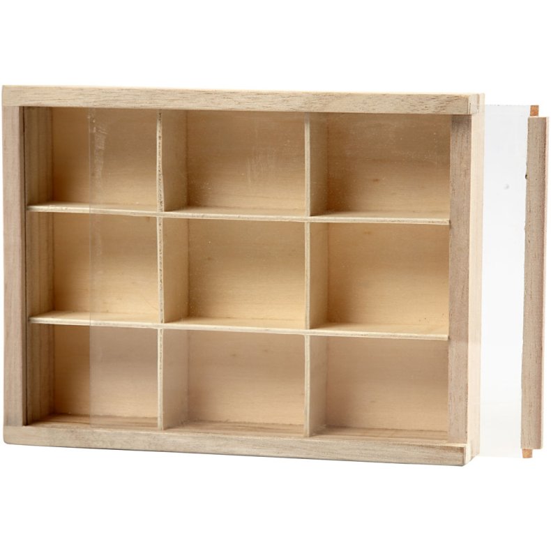 &AElig;ske med ruminddeling og skydel&aring;g, D: 3,5 cm, str. 17x13 cm, 1 stk.