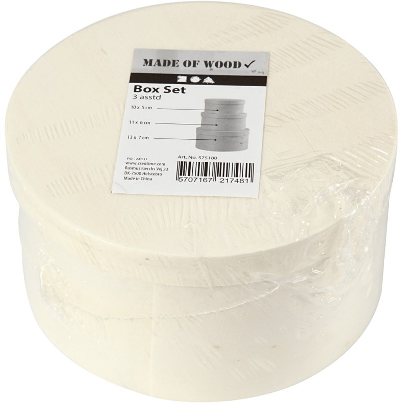 Rund sp&aring;n&aelig;ske, H: 5,4+6,5+7,3 cm, diam. 10+11+13 cm, 3 stk./ 1 s&aelig;t