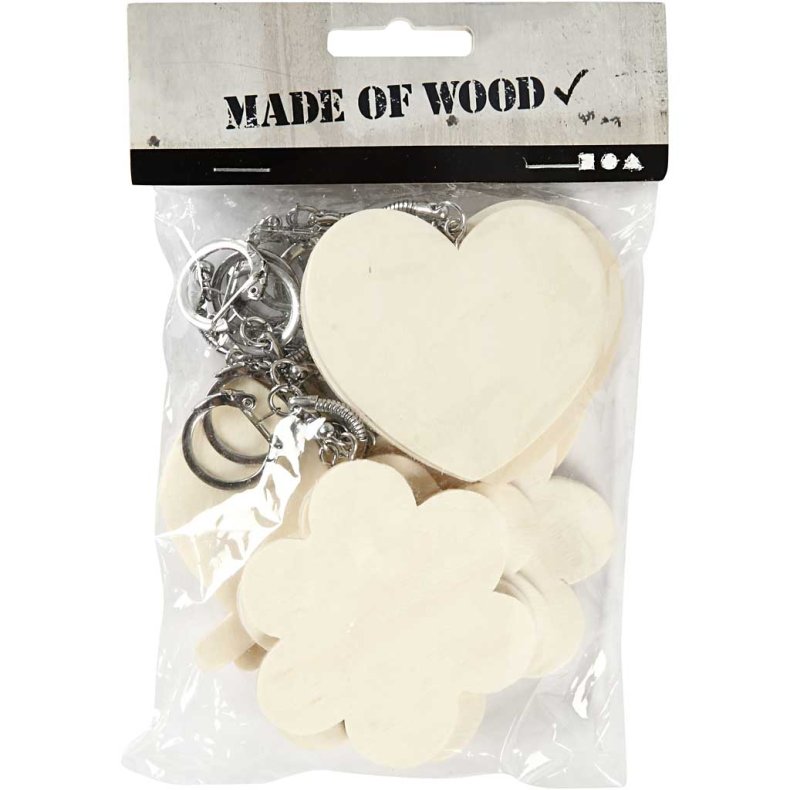 N&oslash;gleringe med tr&aelig;skilt, str. 6-7 cm, tykkelse 3 mm, 12 stk./ 1 pk.