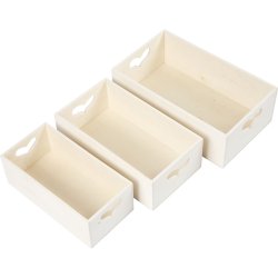 Kasser, H: 6,3+5,8+5,5 cm, L: 20,5+18+15,8 cm, B: 11,5+9,8+7,8 cm, 3 stk./ 1 s&aelig;t