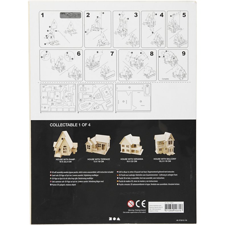 3D Konstruktionsfigur, Hus med k&oslash;rerampe, str. 22,5x17,5x20,5, 1 stk.