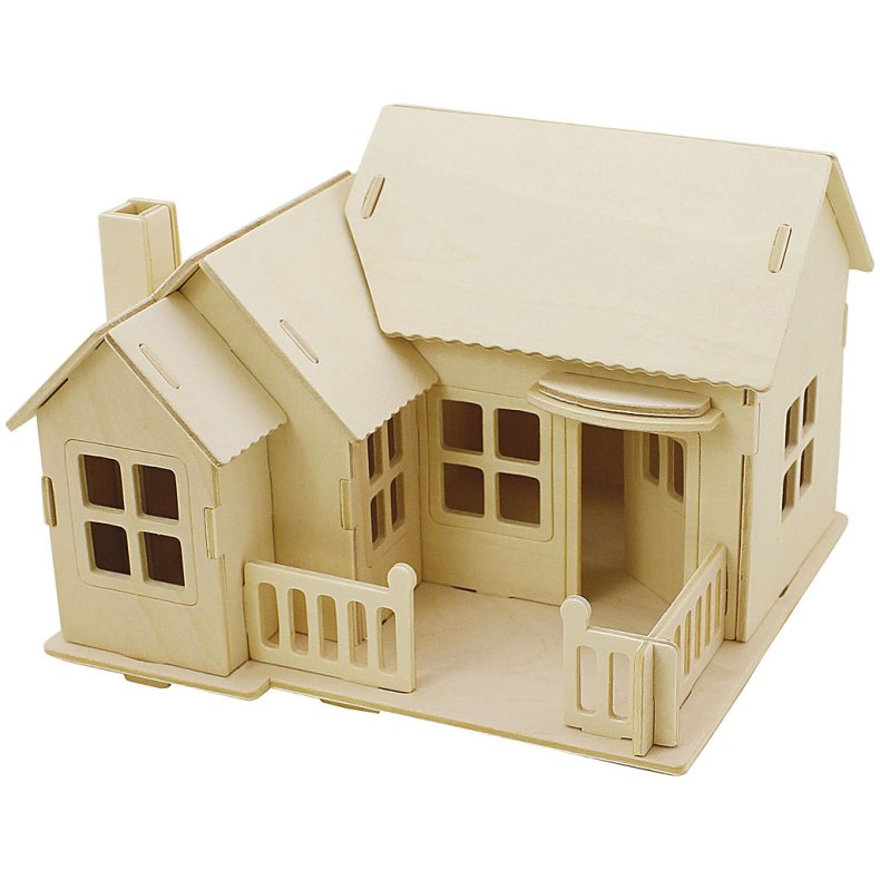 3D Konstruktionsfigur, Hus med terrasse, str. 19x17,5x15 , 1 stk.