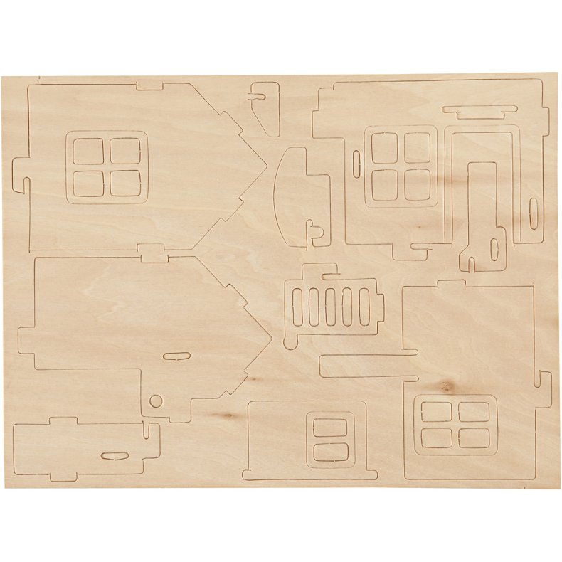 3D Konstruktionsfigur, Hus med terrasse, str. 19x17,5x15, 1 stk.