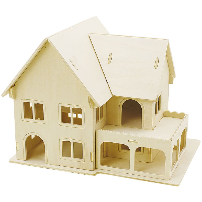 3D Konstruktionsfigur, Hus med veranda, str. 22,5x16x17,5 , 1 stk.