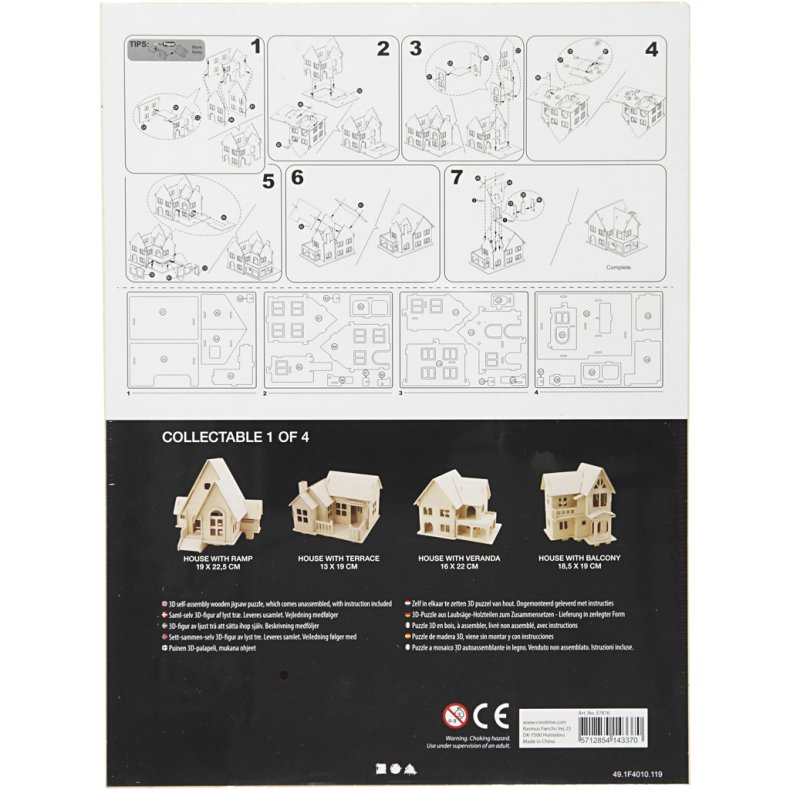 3D Konstruktionsfigur, Hus med veranda, str. 22,5x16x17,5, 1 stk.