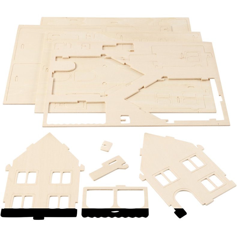3D Konstruktionsfigur, Hus med veranda, str. 22,5x16x17,5, 1 stk.