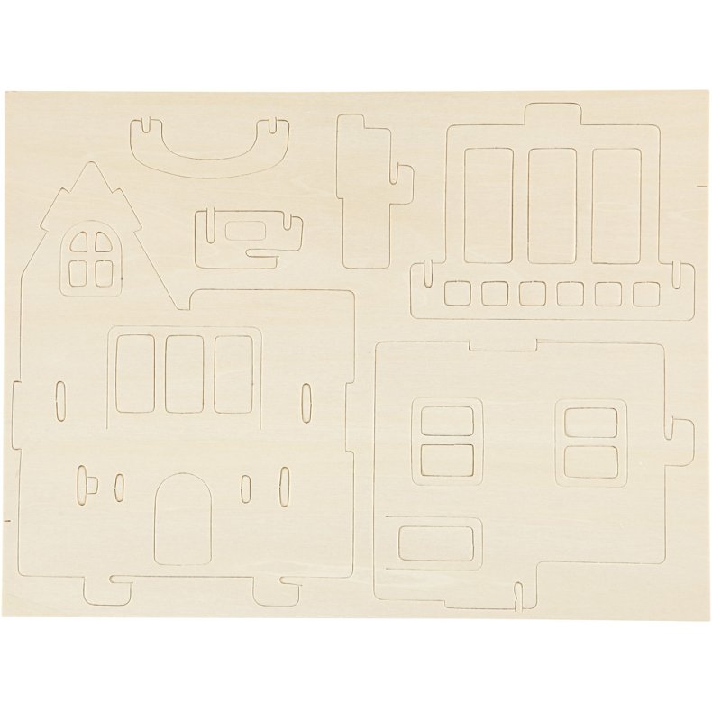 3D Konstruktionsfigur, Hus med altan, str. 15,8x17,5x19,5, 1 stk.