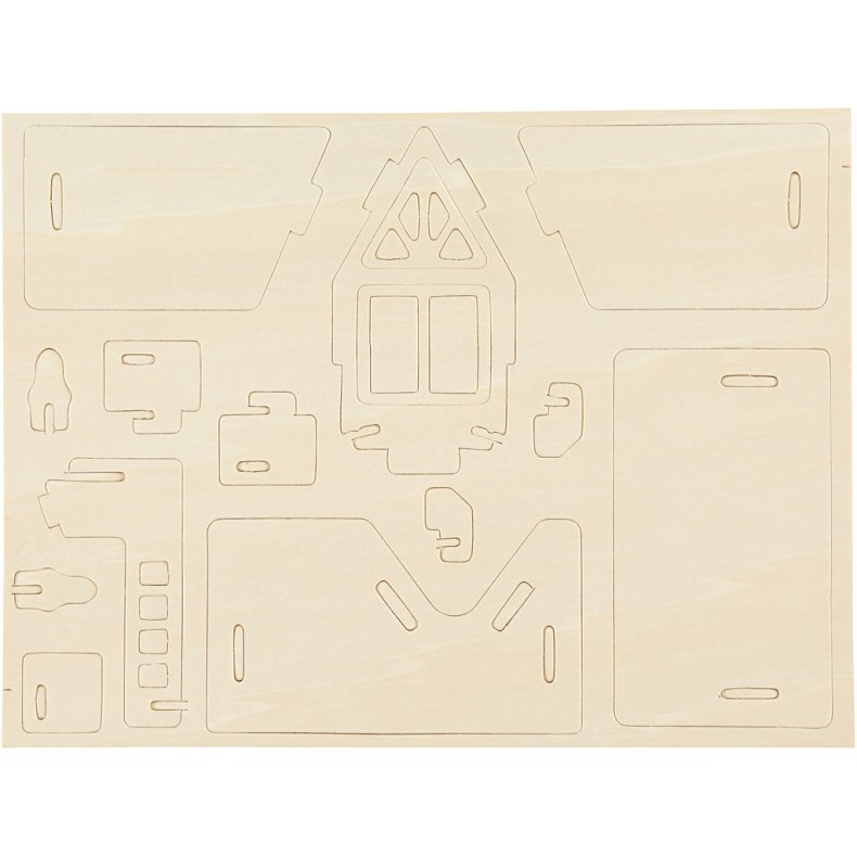 3D Konstruktionsfigur, Hus med altan, str. 15,8x17,5x19,5, 1 stk.