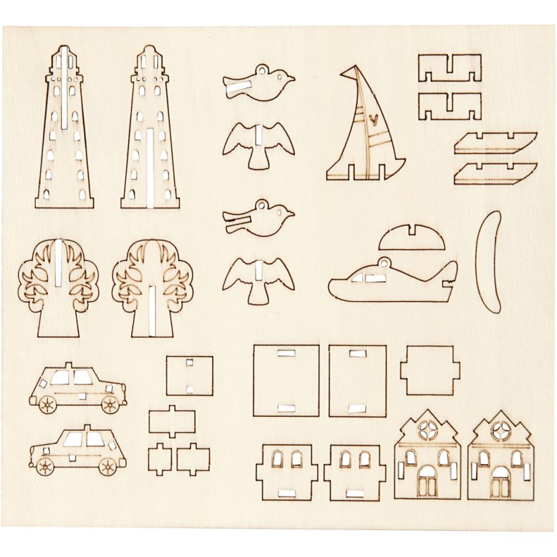 Saml-selv tr&aelig;figur, hverdag, L: 15,5 cm, B: 17 cm, tykkelse 3 mm, 1 pk.