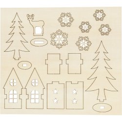 Saml-selv tr&aelig;figur, hus,tr&aelig;, hjort, L: 15,5 cm, B: 17 cm, tykkelse 3 mm, 1 pk.