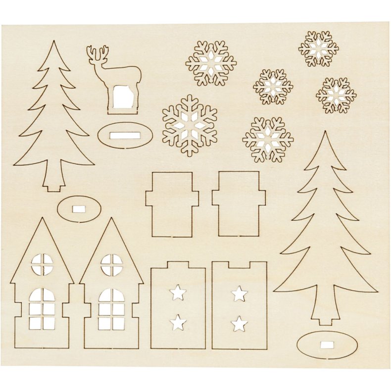 Saml-selv tr&aelig;figur, hus,tr&aelig;, hjort, L: 15,5 cm, B: 17 cm, tykkelse 3 mm, 1 pk.