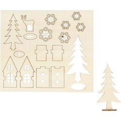 Saml-selv tr&aelig;figur, hus,tr&aelig;, hjort, L: 15,5 cm, B: 17 cm, tykkelse 3 mm, 1 pk.