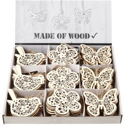 Tr&aelig;oph&aelig;ng, sommerfugl, blomst, fugl, H: 10 cm, B: 10 cm, 90 stk./ 1 pk.