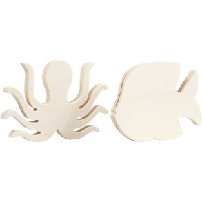 Havdyr-figurer, Blæksprutte og fisk, H: 11 cm, B: 16 cm, tykkelse 1,2 cm, 2 stk./ 1 pk.