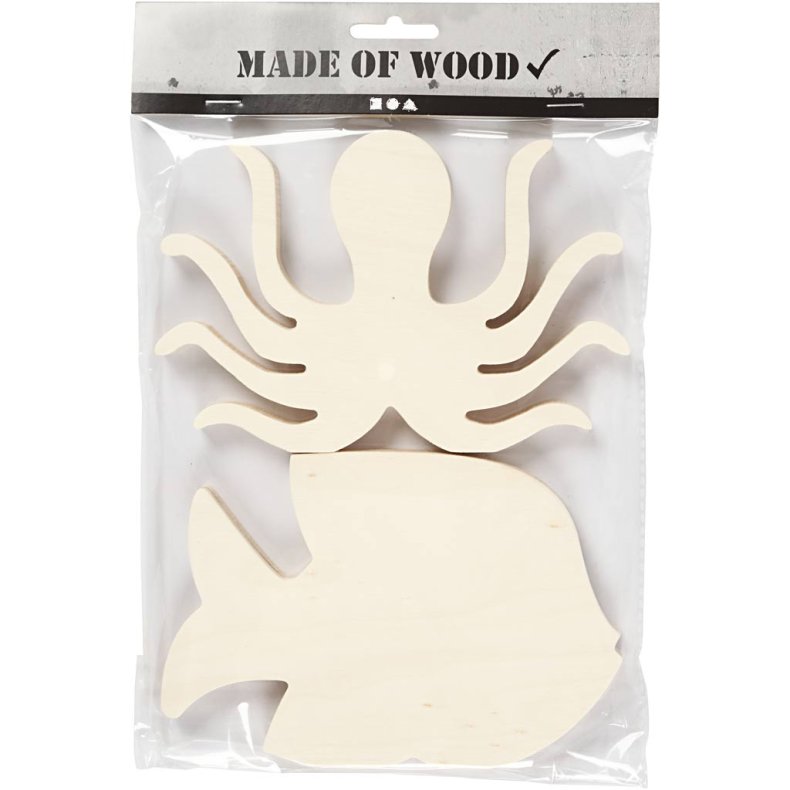 Havdyr-figurer, Bl&aelig;ksprutte og fisk, H: 11 cm, B: 16 cm, tykkelse 1,2 cm, 2 stk./ 1 pk.