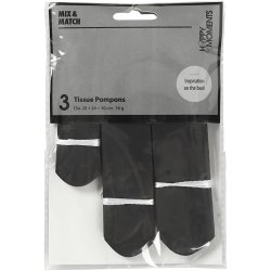 Papirpomponer, diam. 20+24+30 cm, 16 g, sort, 3 stk./ 1 pk.