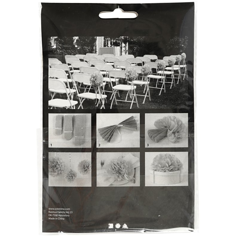 Papirpomponer, diam. 20+24+30 cm, 16 g, sort, 3 stk./ 1 pk.