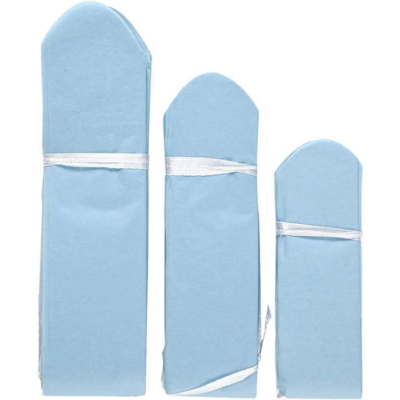 Papirpomponer, diam. 20+24+30 cm, 16 g, lysebl&aring;, 3 stk./ 1 pk.