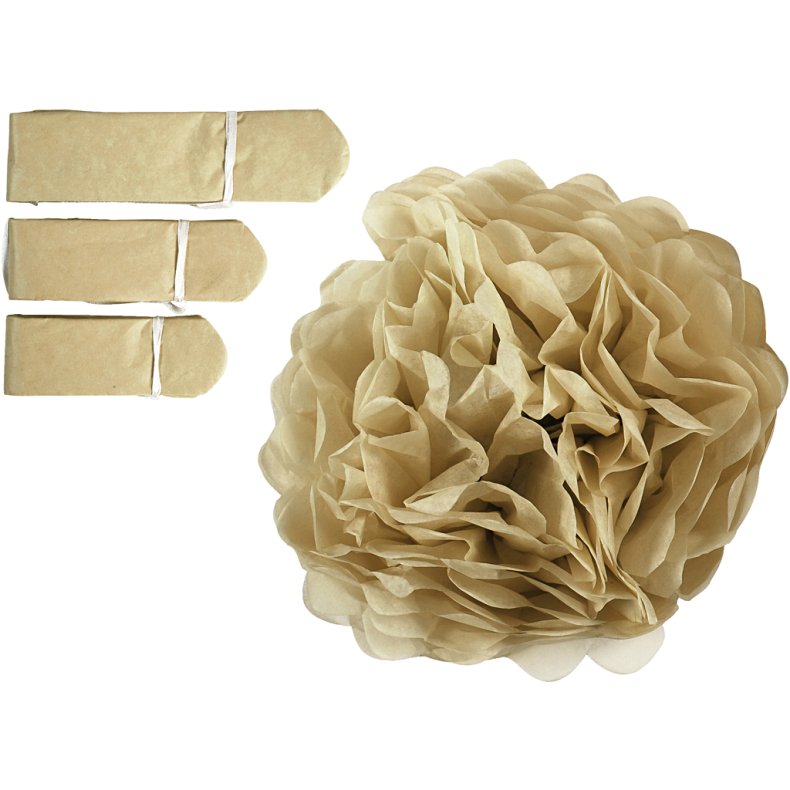 Papirpomponer, diam. 20+24+30 cm, 16 g, guld