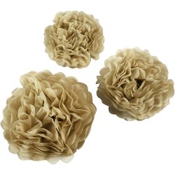 Papirpomponer, diam. 20+24+30 cm, 16 g, guld, 3 stk./ 1 pk.
