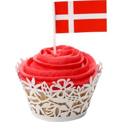 Lagkageflag, H: 6,5 cm, str. 4,1x2,9 cm, 100 stk./ 1 pk., Danmark