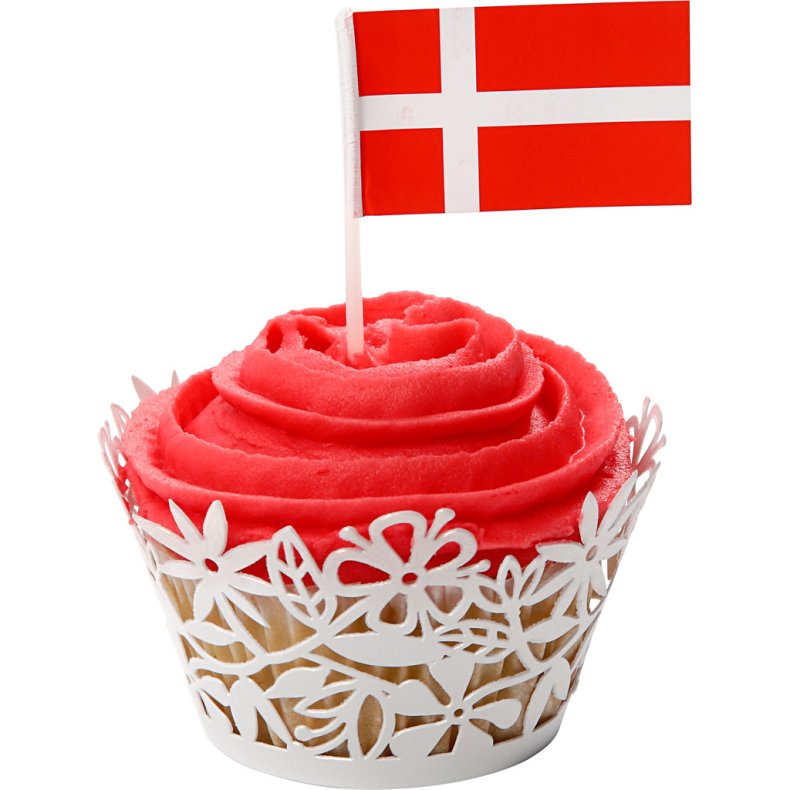 Lagkageflag, H: 6,5 cm, str. 4,1x2,9 cm, 100 stk./ 1 pk., Danmark