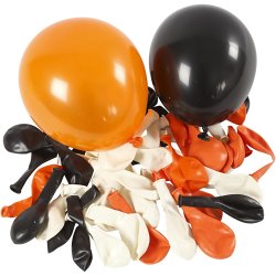 Balloner, runde, diam. 23-26 cm, sort, orange, hvid, 100 stk./ 1 pk.