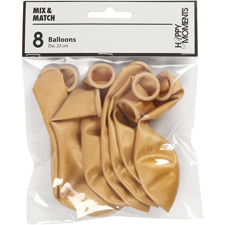 Balloner, runde, diam. 23 cm, guld, 8 stk./ 1 pk.