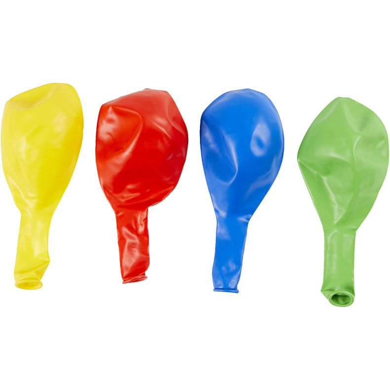 Balloner, k&aelig;mpe, diam. 41 cm, bl&aring;, gr&oslash;n, r&oslash;d, gul, 4 stk./ 1 pk.