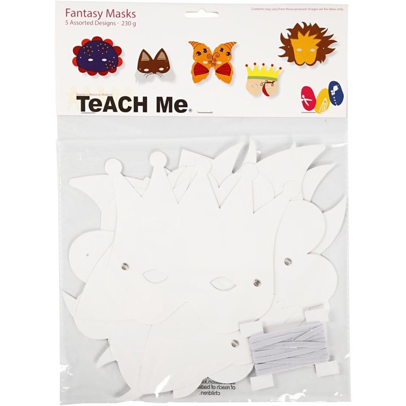 Masker inkl. elastik, H: 15-20 cm, 230 g, hvid, 5 stk./ 1 pk.