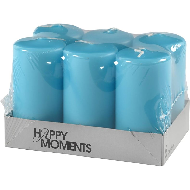 Bloklys, H: 100 mm, diam. 50 mm, lysebl&aring;, 6 stk./ 1 pk.