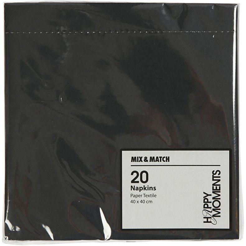 Servietter, str. 40x40 cm, 60 g, sort, 20 stk./ 1 pk.