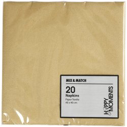 Servietter, str. 40x40 cm, 60 g, guld, 20 stk./ 1 pk.