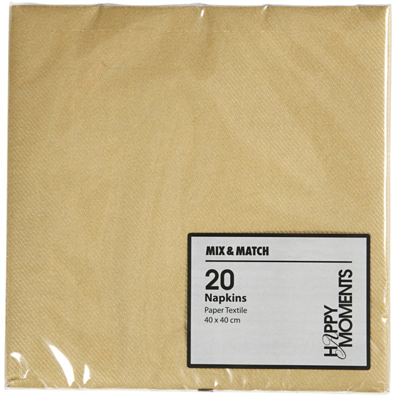 Servietter, str. 40x40 cm, 60 g, guld, 20 stk./ 1 pk.