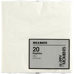 Servietter, str. 33x33 cm, hvid, 20 stk./ 1 pk.