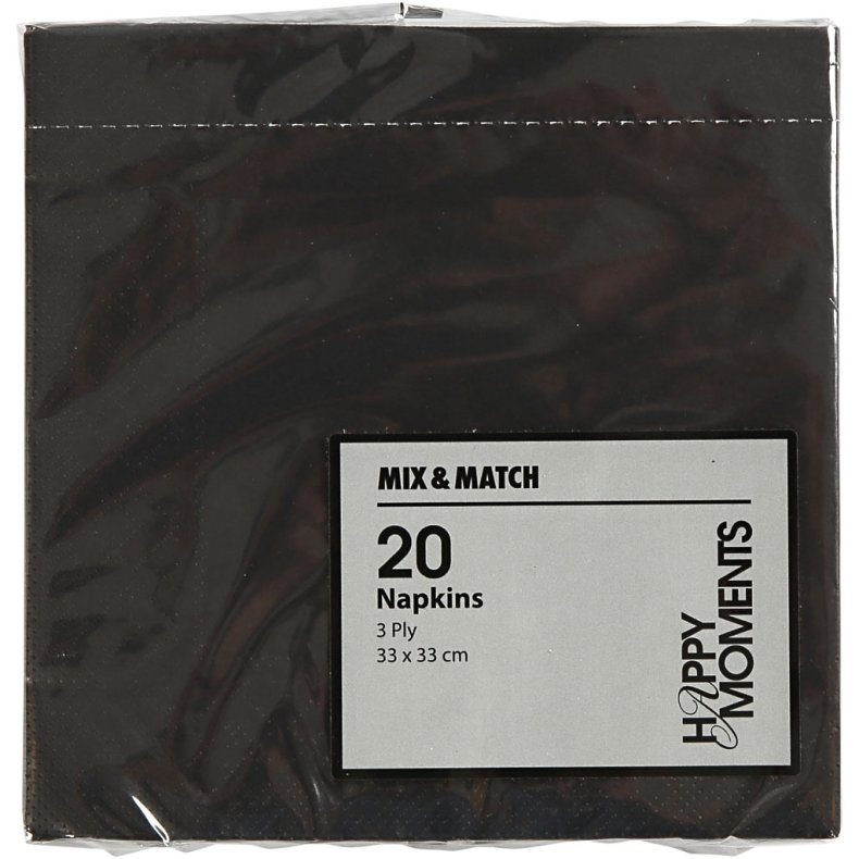 Servietter, str. 33x33 cm, sort, 20 stk./ 1 pk.