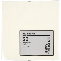 Servietter, hvid bagside, str. 33x33 cm, r&aring;hvid, 20 stk./ 1 pk.