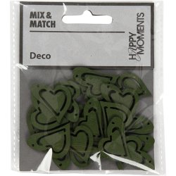 Asymmetrisk hjerte, str. 25x22 mm, tykkelse 1,7 mm, m&oslash;rk gr&oslash;n, 20 stk./ 1 pk.