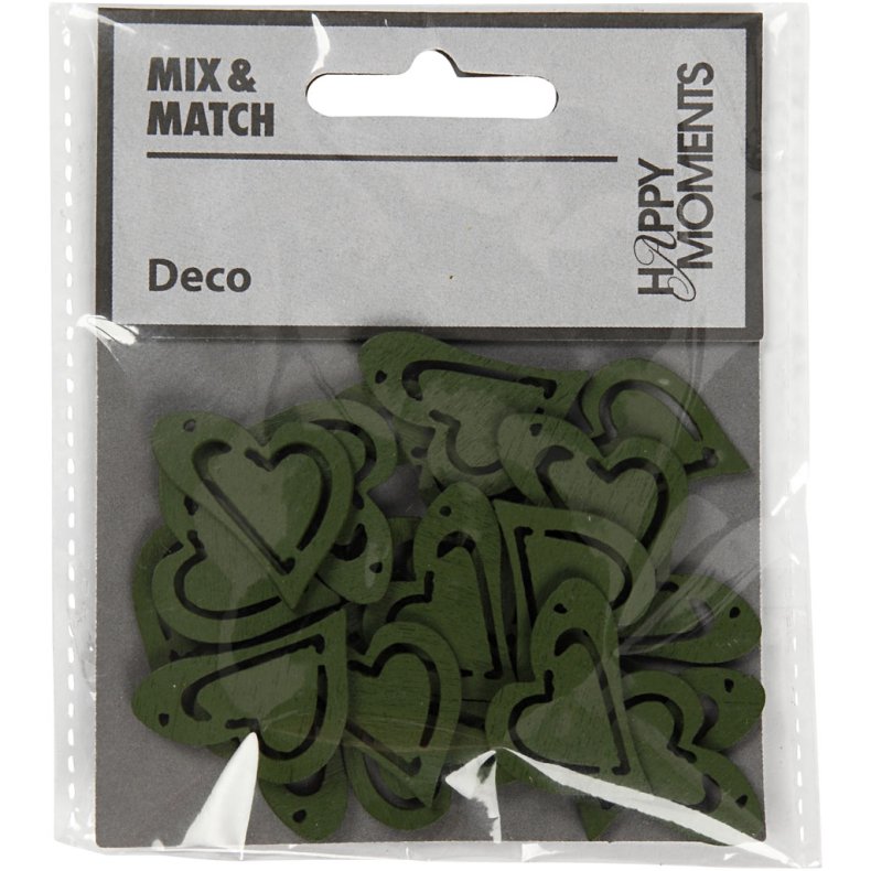 Asymmetrisk hjerte, str. 25x22 mm, tykkelse 1,7 mm, m&oslash;rk gr&oslash;n, 20 stk./ 1 pk.