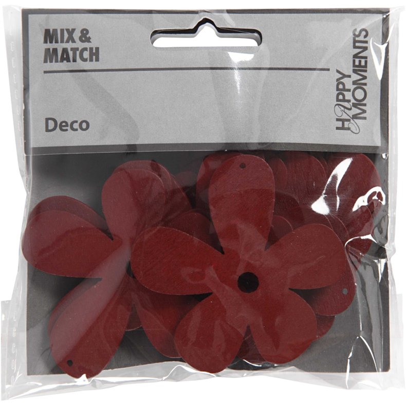 Blomst, str. 57x51 mm, tykkelse 2 mm, vinr&oslash;d, 10 stk./ 1 pk.