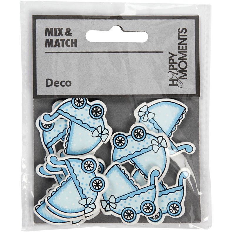 Barnevogn, str. 34x31 mm, tykkelse 1,7 mm, lysebl&aring;, 10 stk./ 1 pk.