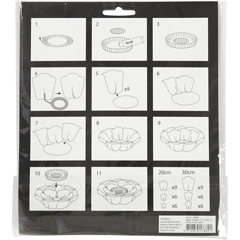Papirblomster, diam. 15+25 cm, 230 g, sort, 2 stk./ 1 pk.
